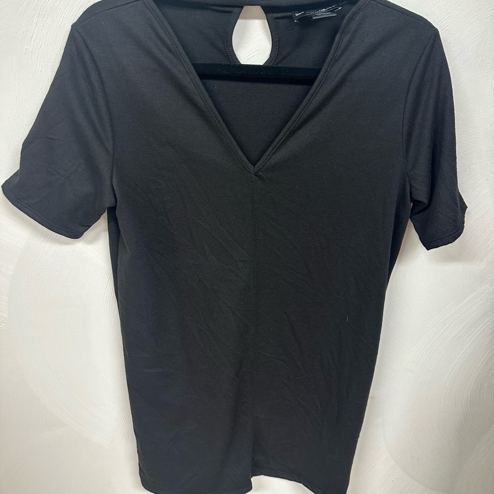 See You Monday Black Keyhole V-Neck short dress or long shirt
